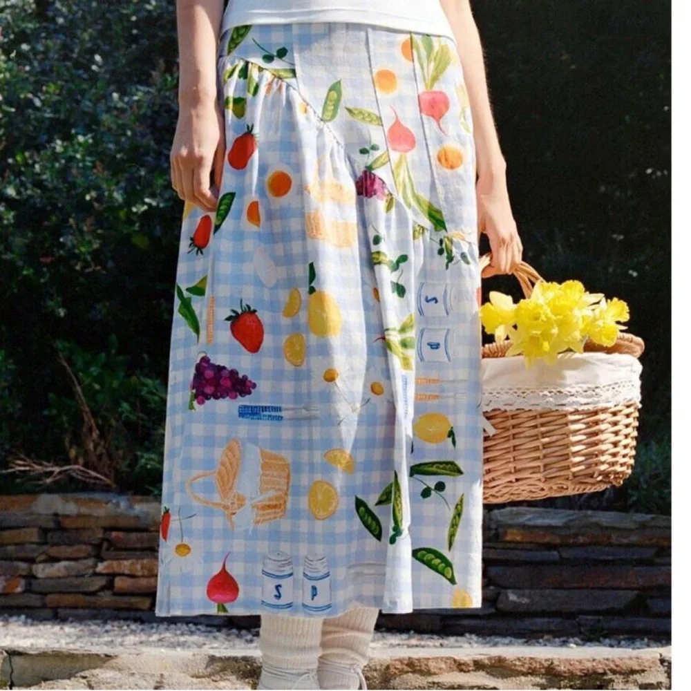 Lisa Says Gah Maeve Midi Skirt Picnic Alfresco Gingham Blue Size Medium NWT New - Picture 9 of 13